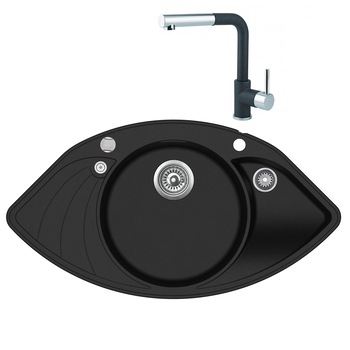 Pachet Aquasanita Papillon, chiuveta silicsana cu baterie Modus, cartus ceramic negru Pachet Aquasanita Papillon, chiuveta silicsana cu baterie Modus, cartus ceramic negru