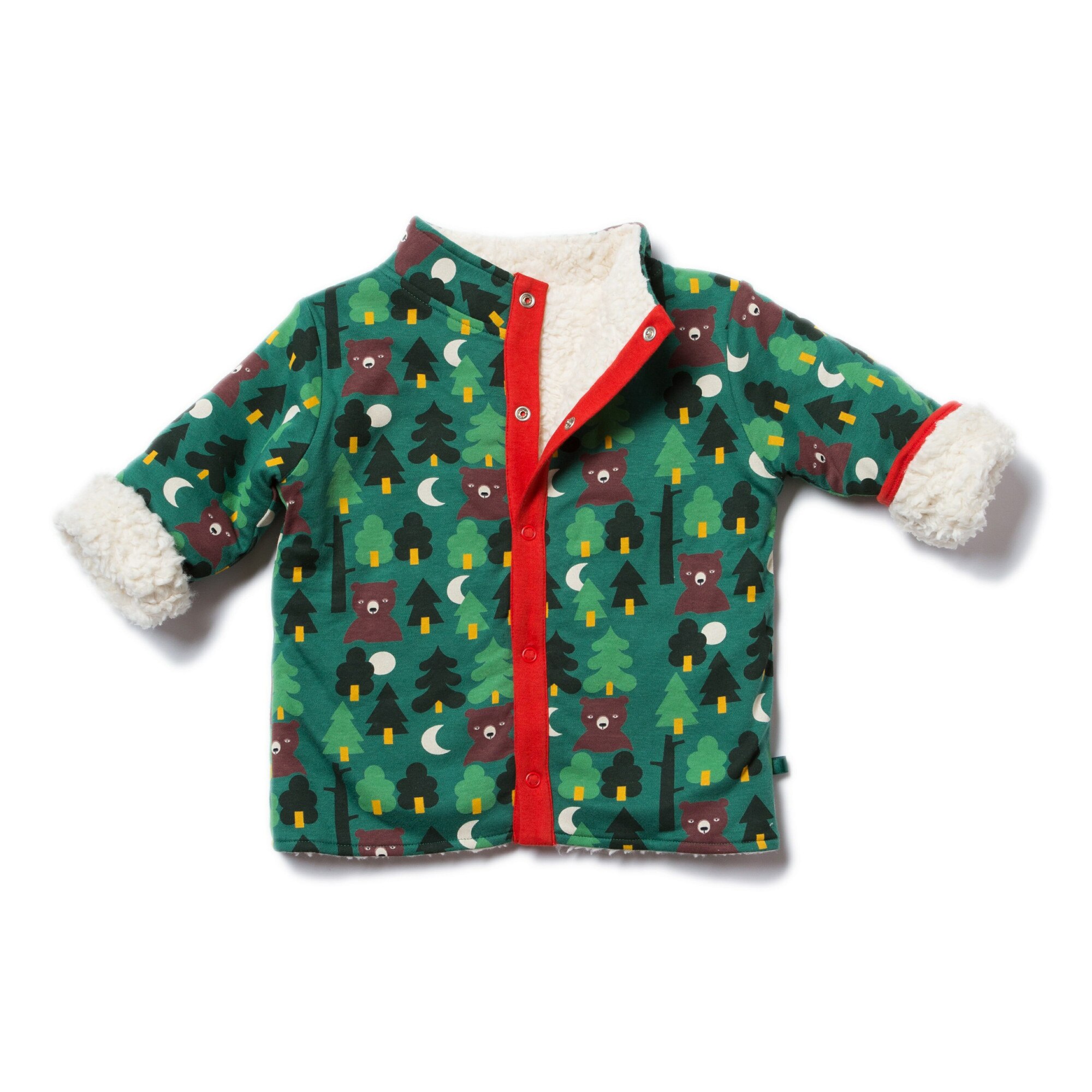 Jacheta cu 2 fete “In inima padurii”, bumbac organic, reversibil, imblanit, multicolor, bebe 18-24 luni