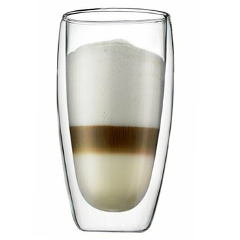 Pahar din sticla cu pereti dubli, Quasar & Co., termorezistent, design modern, diametru 8 x h14 cm, 450 ml Pahar din sticla cu pereti dubli, Quasar & Co., termorezistent, design modern, diametru 8 x h14 cm, 450 ml