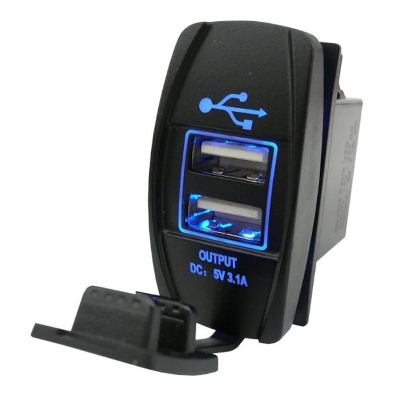 Priza cu 2 USB-uri 12/24V, 3.1A, lumina albastra, 42557 CarCo