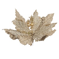 Floare decorativa argintie cu bobite aurii de Craciun, DecorCasa, 25 cm