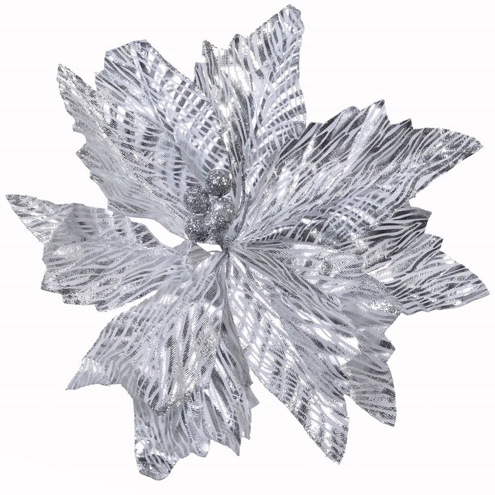 Блестящо сребристо коледно цвете, DecorCasa, 25 см