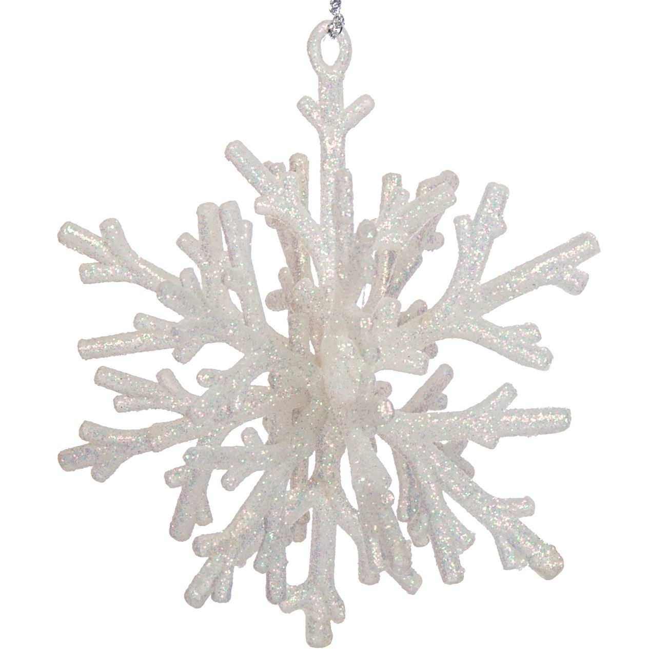 Glob pentru brad model unic Alb in forma de fulg 3D , 15.1 cm