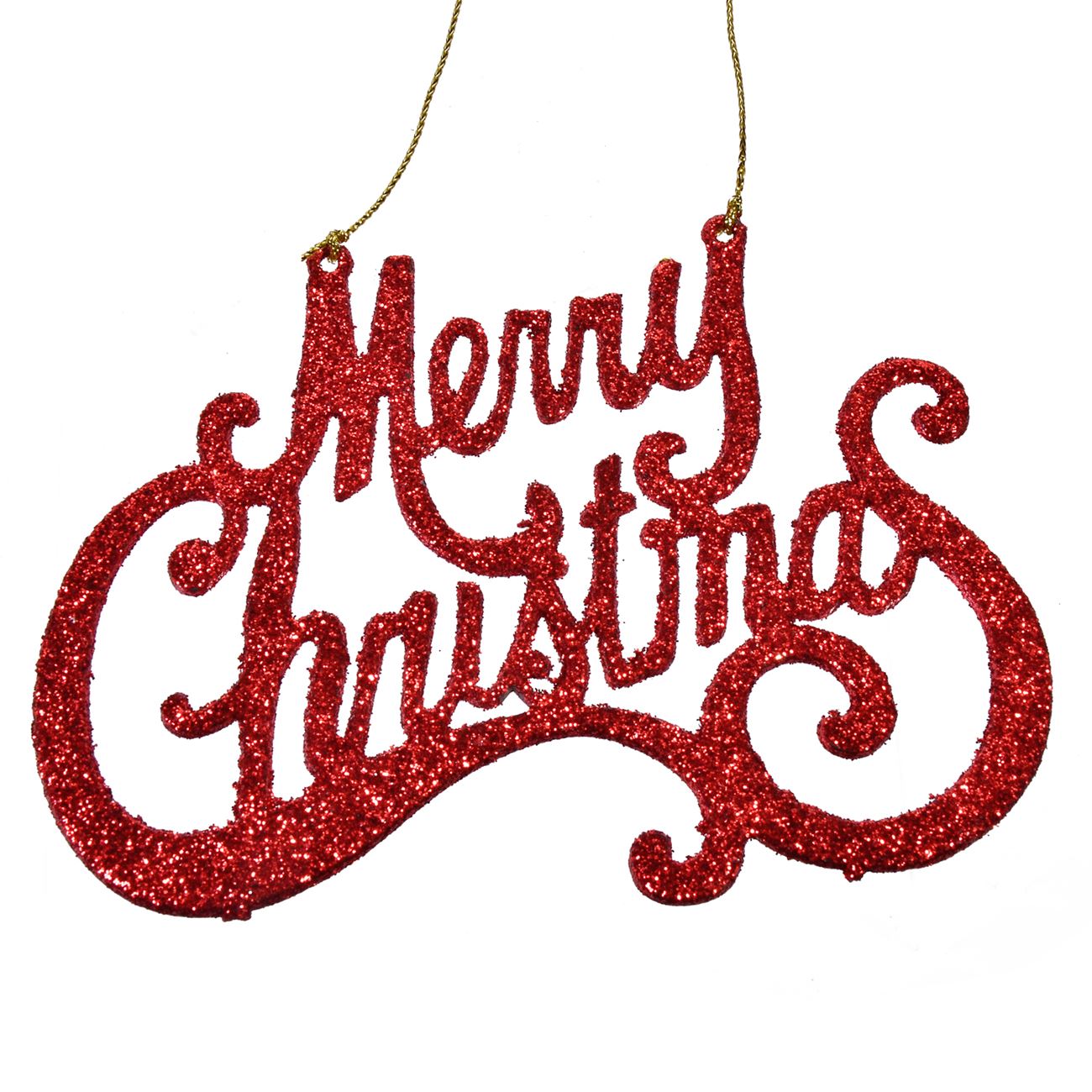 Decoratiune rosie lucioasa de Craciun Merry Christmas, DecorCasa, 13 x 9 cm