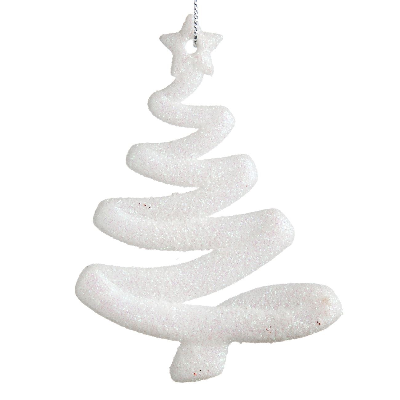 Decoratiune in forma de brad alb lucios de Craciun in spirala, DecorCasa, 10 cm