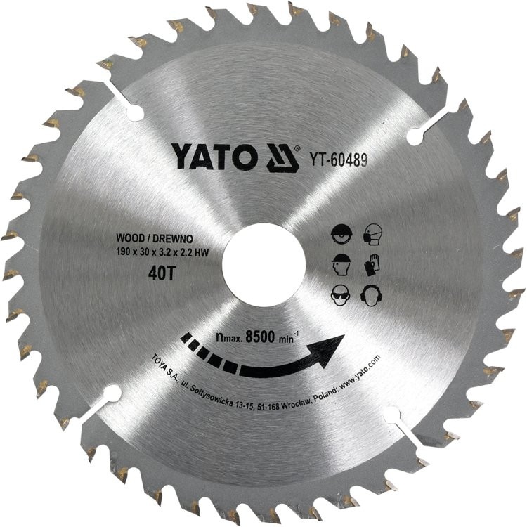 Disc Circular Lemn 190 x 30 x 3.2 mm 40 dinti Yato YT-60489