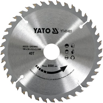 Disc Circular Lemn 190 x 30 x 3.2 mm 40 dinti Yato YT-60489 Disc Circular Lemn 190 x 30 x 3.2 mm 40 dinti Yato YT-60489