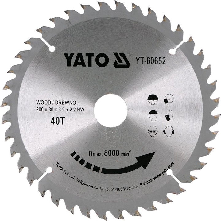 Yato YT-60652 kör alakú vágókorong, fához, 40 foggal, 210 x 30 x 3,2 mm