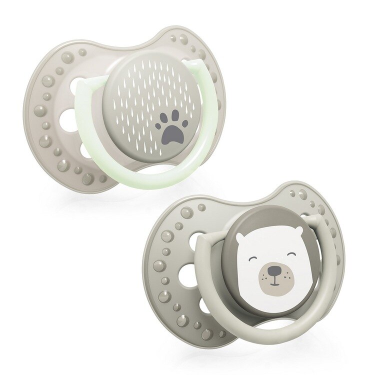 Set 2 suzete dinamice din silicon Lovi Buddy Bear Glow 22/865, Bej 6-18 luni