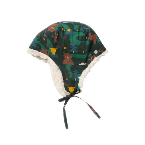 Caciula imblanita “In inima padurii”, bumbac organic, multicolor, bebe 6-12 luni