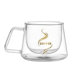 Ceasca cafea 200 ml, din sticla cu pereti dubli, Quasar, termorezistenta, mesaj COFFEE, Ø 7.8 x h 7 cm