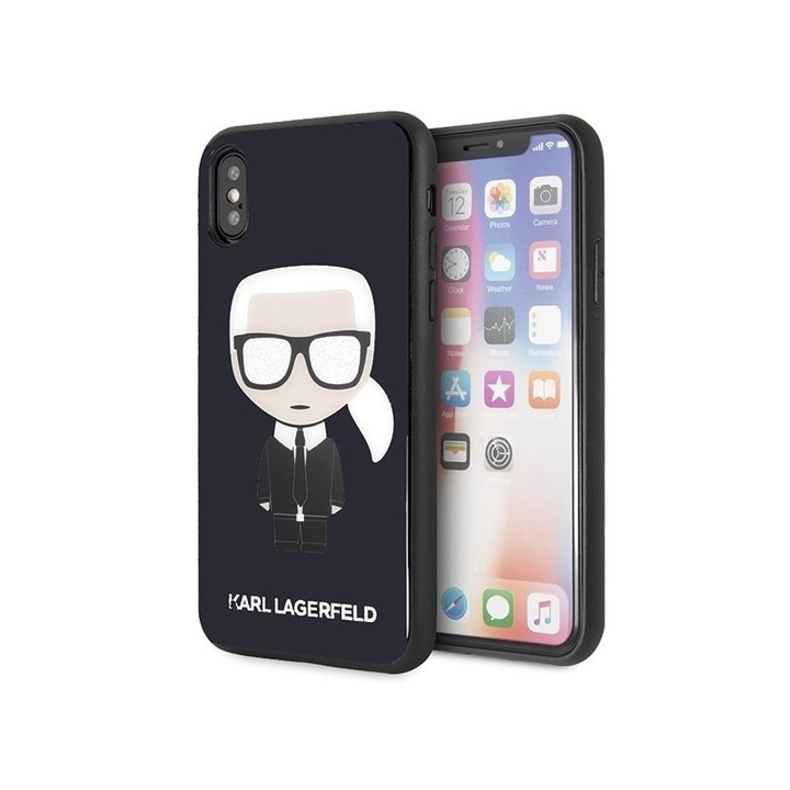 Husa Premium Karl Lagerfeld Compatibila Cu iPhone Xs Max Glitter Iconic Karl Head Negru