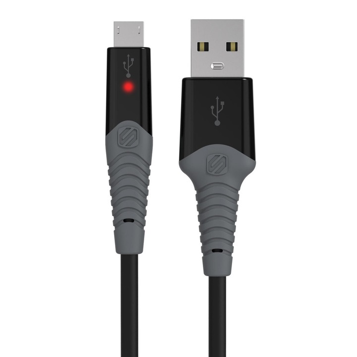 Scosche Strikeline Led Micro USB Adatkábel, élettartam garanciával, fekete, 1 m