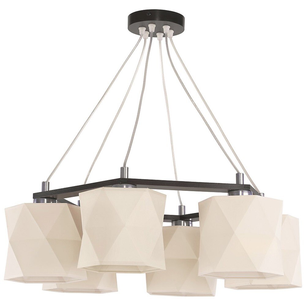 Lustra ESL Bruno, 6x60W, E27, Lemn/Textil, Maro/Bej