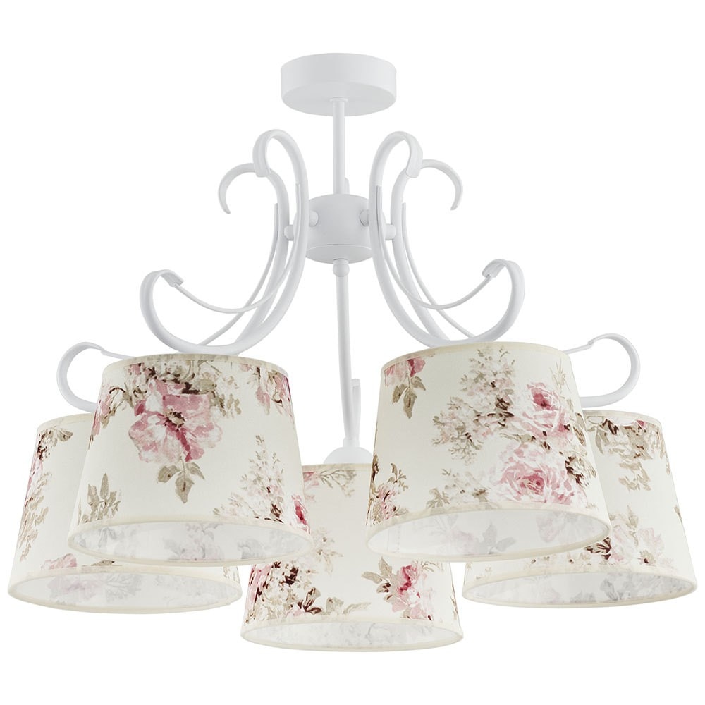 Plafoniera ESL Amelia, 5x60W, E27, Metal/Textil, Alb/Multicolor
