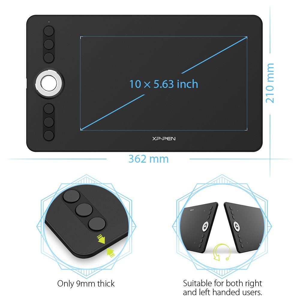 XPPEN Deco 02 digitalizáló tábla, 10x5.63", a kerék, a tiszta toll, 6