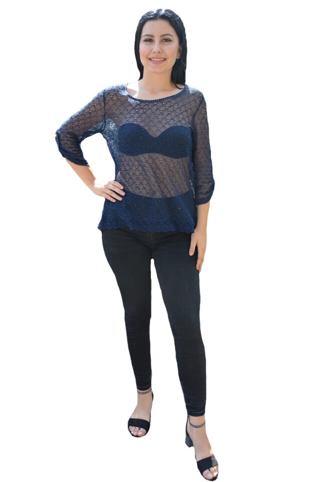 Bluza model transparent, din material tricotat, model modern,D&J Exclusive, Albastru