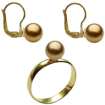 Set Aur Galben de 14 Karate, Cercei si Inel cu Perle Naturale Tahitiene Ciocolatii Set Aur Galben de 14 Karate, Cercei si Inel cu Perle Naturale Tahitiene Ciocolatii