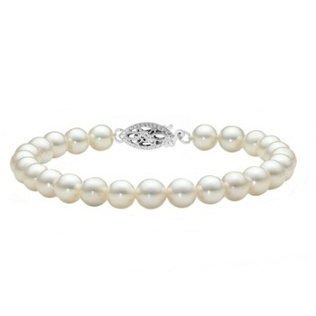 Bratara cu Perle Naturale Akoya, de 5,5 - 6 mm, cu Inchizatoare Filigranata din Aur Alb de 14 karate Bratara cu Perle Naturale Akoya, de 5,5 - 6 mm, cu Inchizatoare Filigranata din Aur Alb de 14 karate