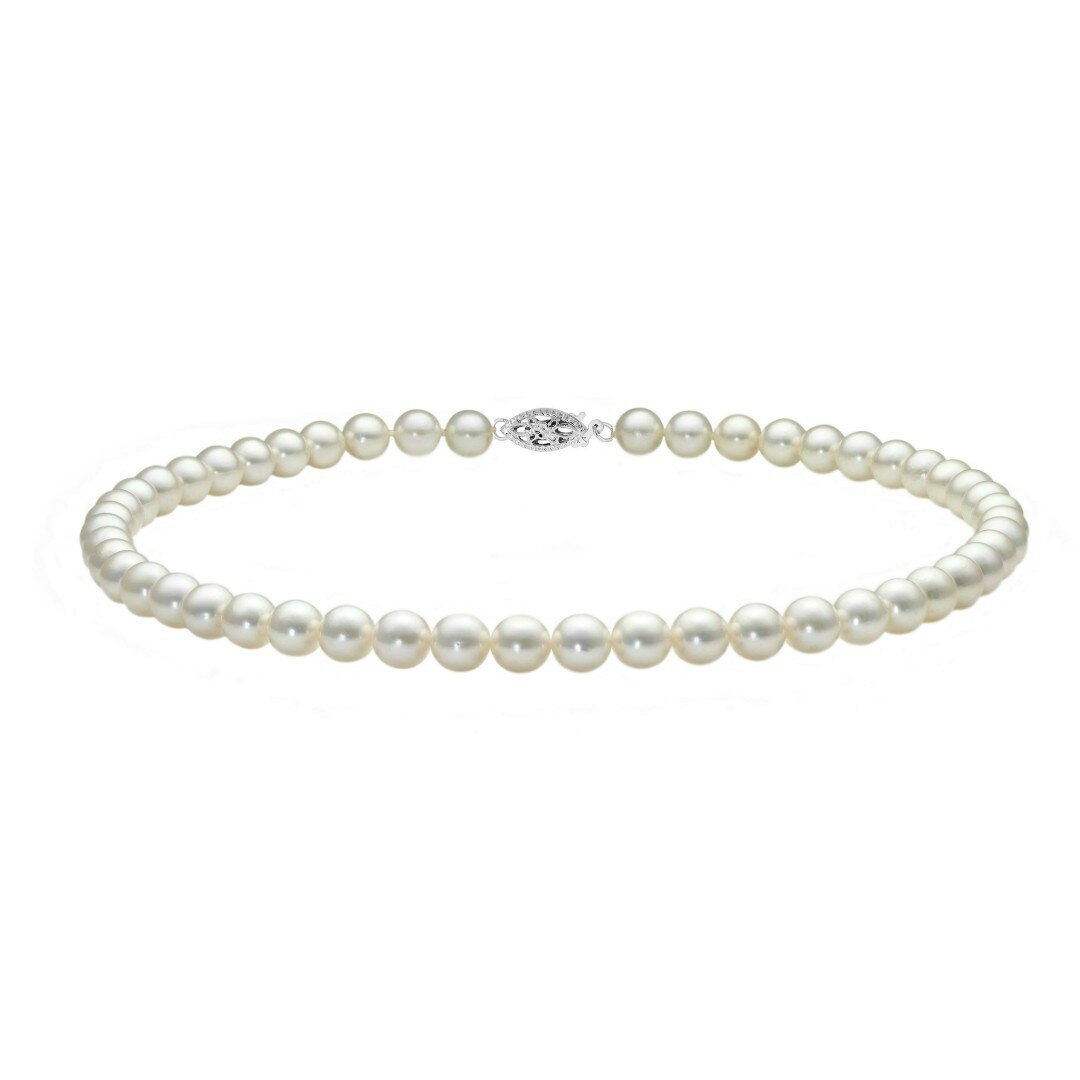 Colier cu Perle Naturale Akoya, de 5,5 - 6 mm, cu Inchizatoare Filigranata din Aur Alb de 14 karate