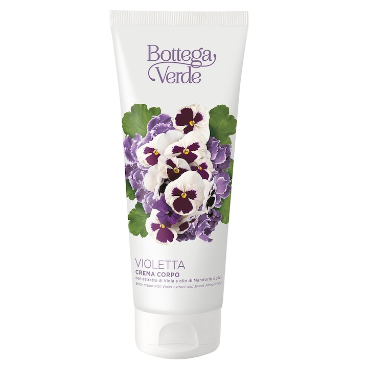 Crema de Corp Hidratanta cu Extract de Violete si Ulei de Migdale Dulci - Violetta, 200 ML, Bottega Verde, Hidrateaza, Catifeleaza si Hraneste Pielea, Cu Aroma Florala Delicata si Textura Usoara, Ideala pentru Ingrijirea Zilnica, 200 ml
