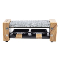 Gratar electric din granit pentru 2 persoane H.Koenig, cu Raclette anti-aderente cu manere din lemn natural