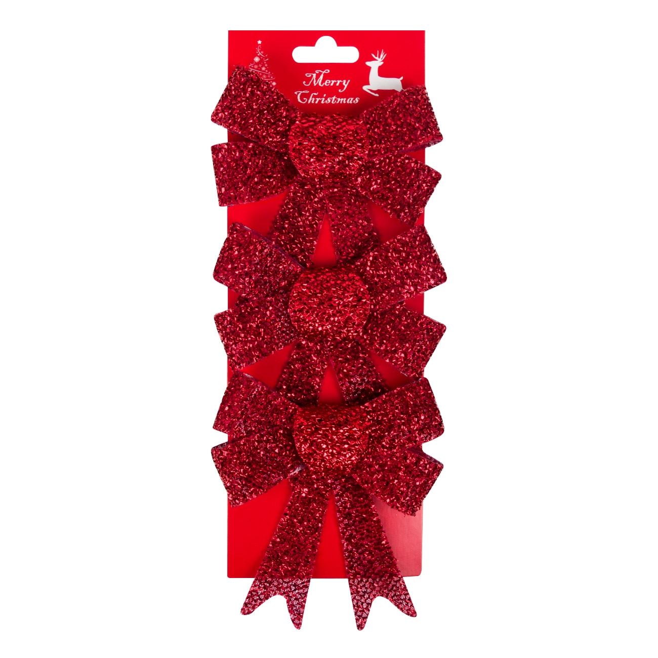 Ornamente brad de Craciun, rosii cu sclipici, South Perfect Decor, 3 buc