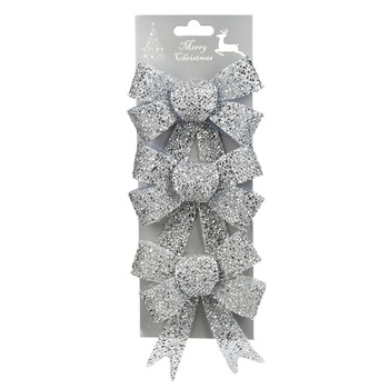 Set fundite decorative pentru brad de Craciun, argintiu, 14.5 cm, 3 buc Set fundite decorative pentru brad de Craciun, argintiu, 14.5 cm, 3 buc
