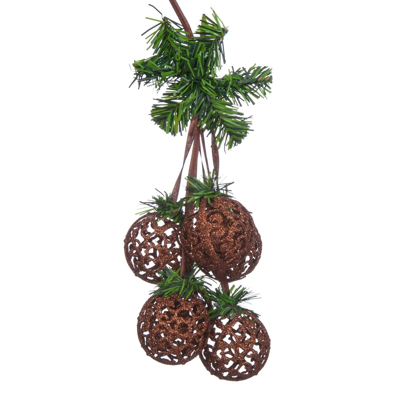 Decoratiune de Craciun, Zola®, care atarna, din globulete maro, 6 buc, 30 cm