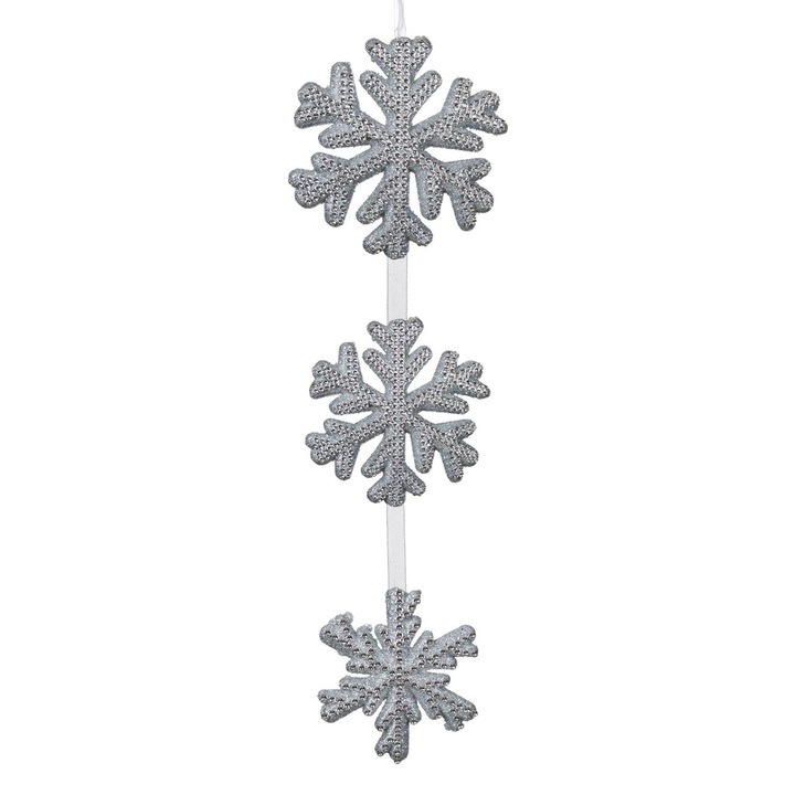 3 декоративни сребърни коледни снежинки, DecorCasa, 64 см
