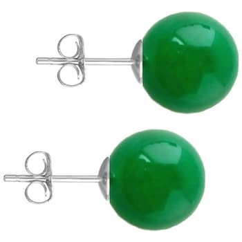 Cercei Aur Alb de 14 Karate, Tip Surub si Jad Natural Malaesian de 8 mm Cercei Aur Alb de 14 Karate, Tip Surub si Jad Natural Malaesian de 8 mm