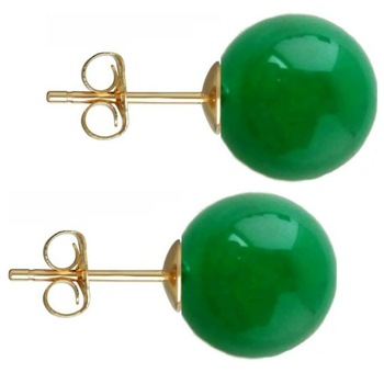 Cercei Aur Galben de 14 Karate, Tip Surub si Jad Natural Malaesian de 8 mm Cercei Aur Galben de 14 Karate, Tip Surub si Jad Natural Malaesian de 8 mm