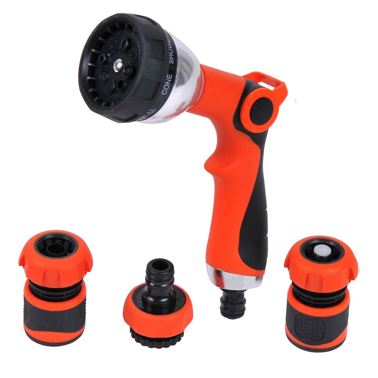 Pistol pentru udat iMKⓇ 8 Functii, 3 accesorii, Negru/Portocaliu