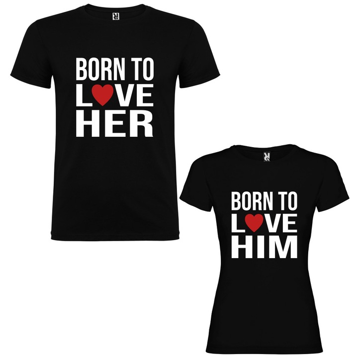 Set Tricouri cuplu Born to love, negru/alb, M