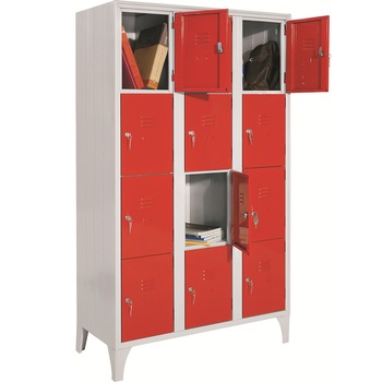 Dulap Vestiar metalic cu picioare si 12 compartimente 170/12, 1050x500x1800 mm (LxlxH), usi color rosu Dulap Vestiar metalic cu picioare si 12 compartimente 170/12, 1050x500x1800 mm (LxlxH), usi color rosu