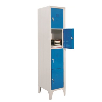Dulap Vestiar metalic cu picioare si 4 compartimente 170/04, 350x500x1800 mm (LxlxH), usi color albastre Dulap Vestiar metalic cu picioare si 4 compartimente 170/04, 350x500x1800 mm (LxlxH), usi color albastre