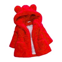 Paltonas iarna cu gluga, blana, 3 ani, 98 cm, urechiuse, fete, rosu