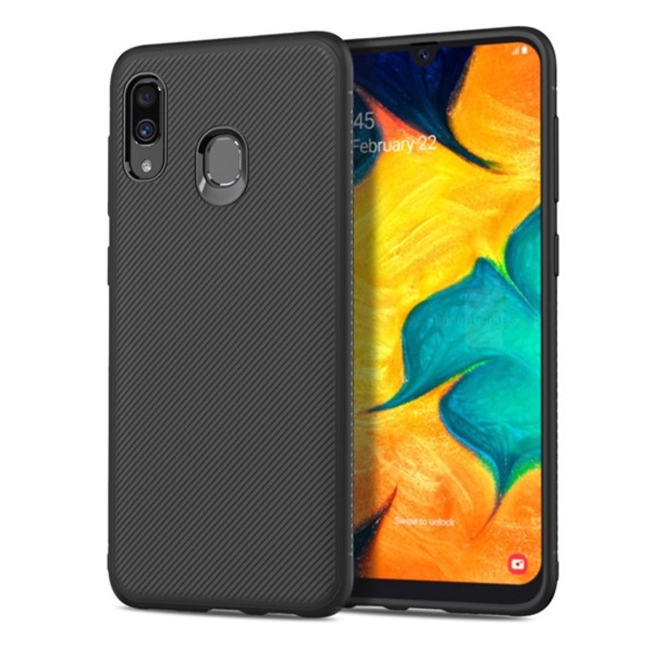 Hátlapvédő telefontok gumi / szilikon (közepesen ütésálló, csíkos minta) Fekete [Samsung Galaxy A20 (SM-A205F), Samsung Galaxy A30 (SM-A305F)]