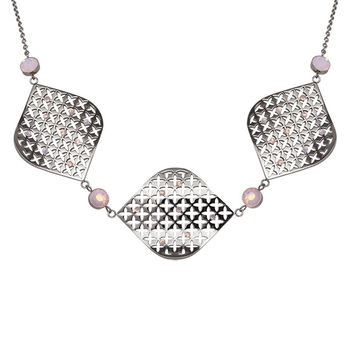 Colier Preciosa, Opal Rosa, Florissa, Argintiu