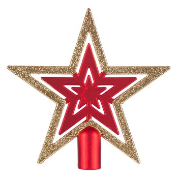 Varf de brad din plastic ,rosu cu cu auriu si sclipici , 15 cm Varf de brad din plastic ,rosu cu cu auriu si sclipici , 15 cm