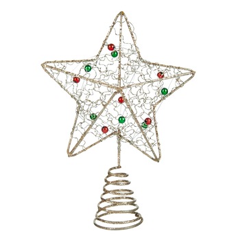 Stea brad Craciun cu globulete colorate, DecorCasa, 18 cm Stea brad Craciun cu globulete colorate, DecorCasa, 18 cm