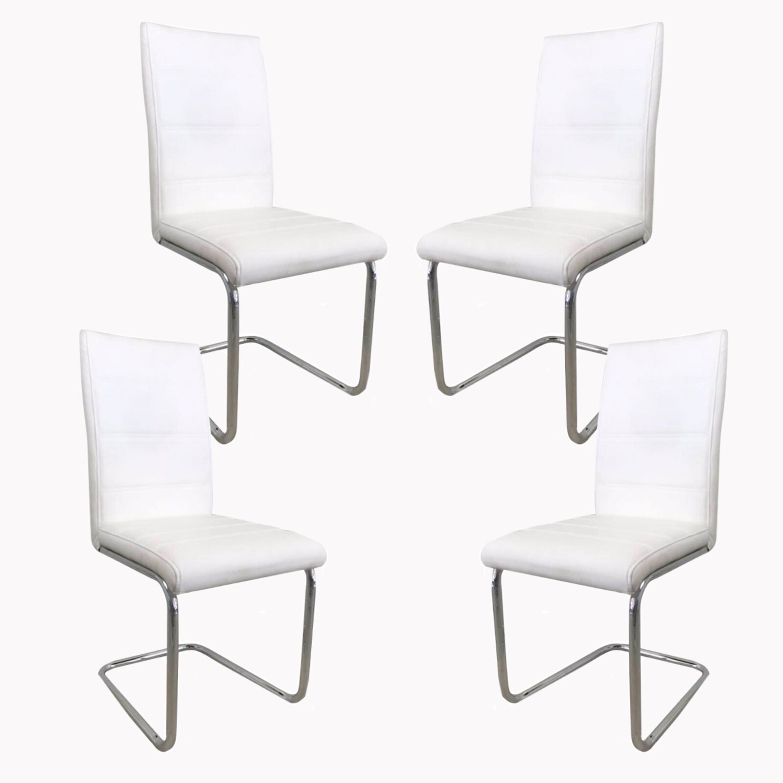 Set 4 scaune dining Gliss, cadru metalic, piele ecologica, ivory
