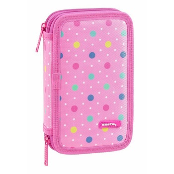 Penar echipat 2 compartimente Dots roz 28 piese Penar echipat 2 compartimente Dots roz 28 piese