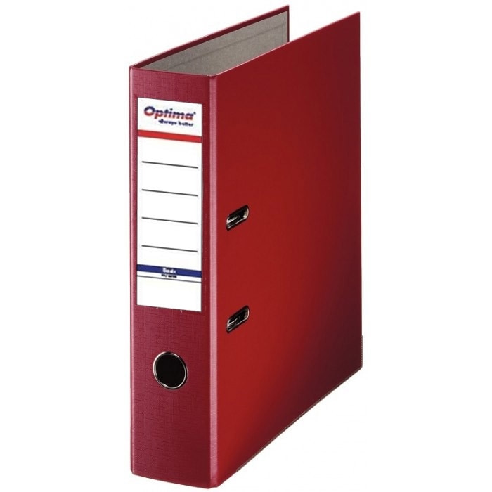 Biblioraft A4, plastifiat PP/paper, margine metalica, 75 mm, Optima Basic - visiniu