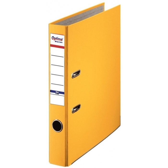 Biblioraft A4, plastifiat PP/paper, margine metalica, 50 mm, Optima Basic - galben