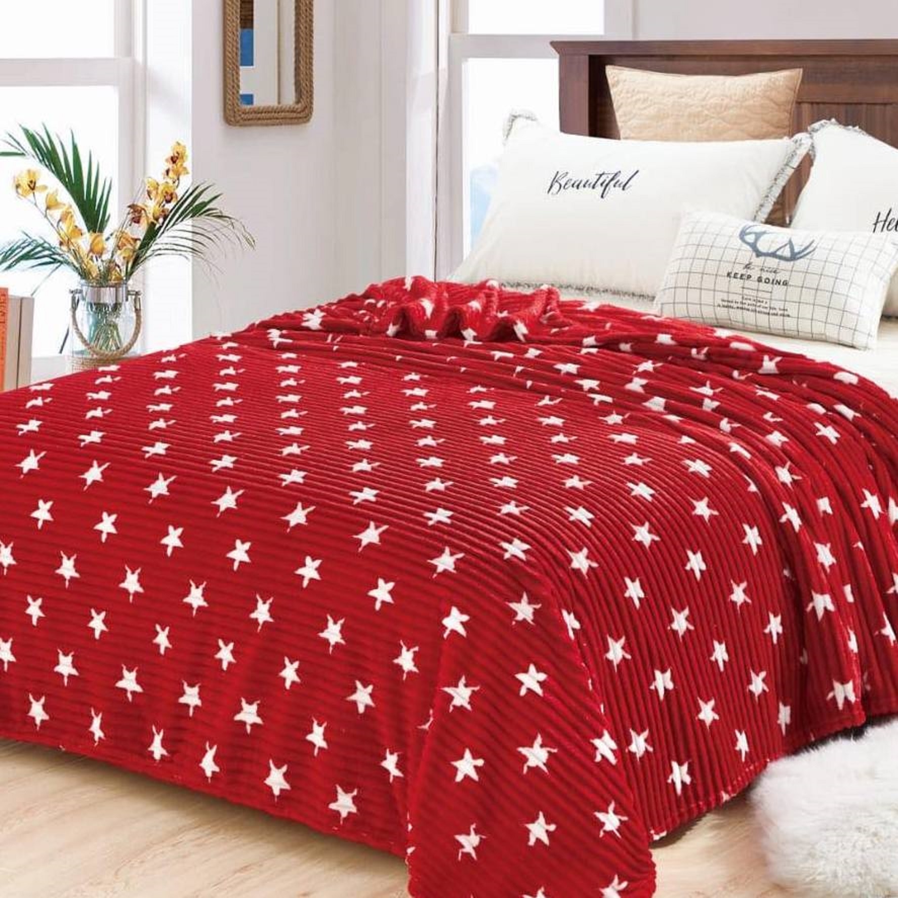 Patura Cocolino moale in patrate cu model, punga cadou 200X230cm rosu Fo373