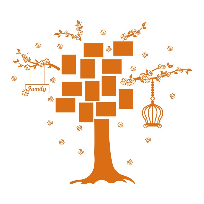 Sticker Decorativ - SMAER - Copacul amintirilor cu Rame Foto - 120cm x 90cm - Portocaliu