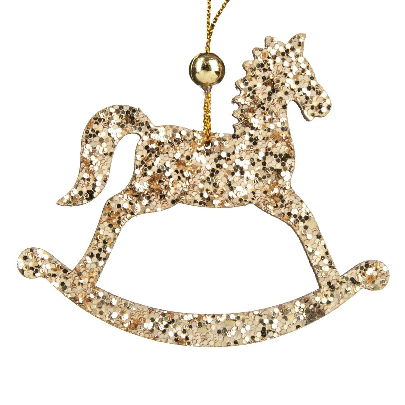 Decoratiune lemn Craciun in forma de calut cu glob auriu, DecorCasa, 6.5 cm