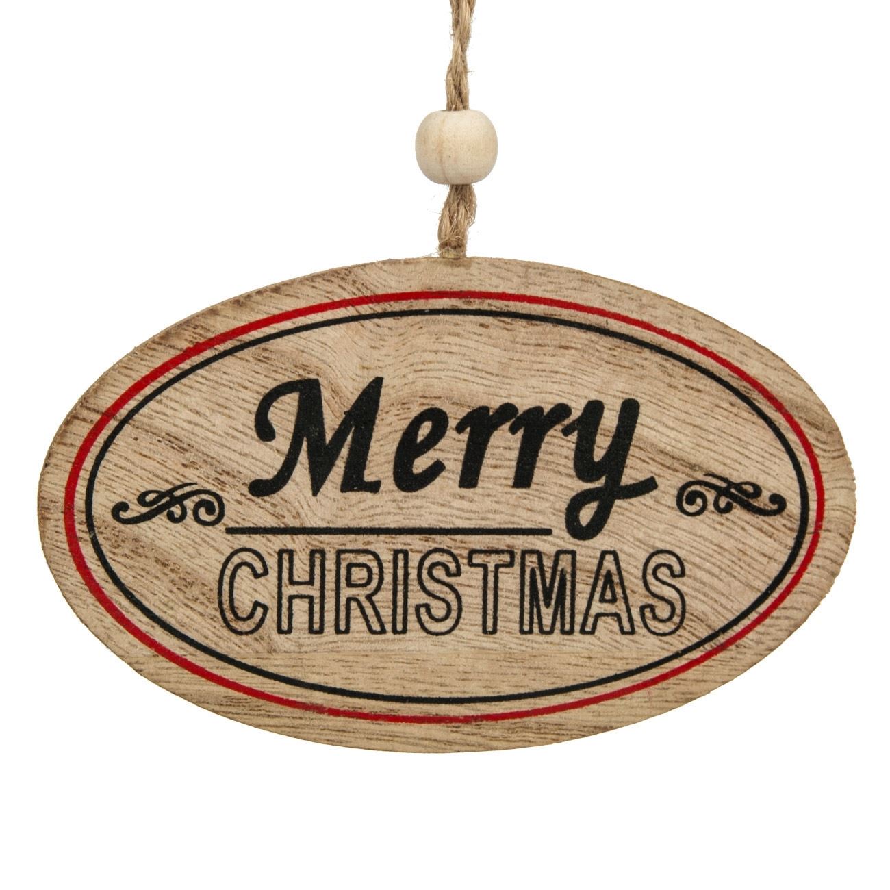 Decoratiune lemn Craciun cu mesaj Merry Christmas, DecorCasa, 10 cm