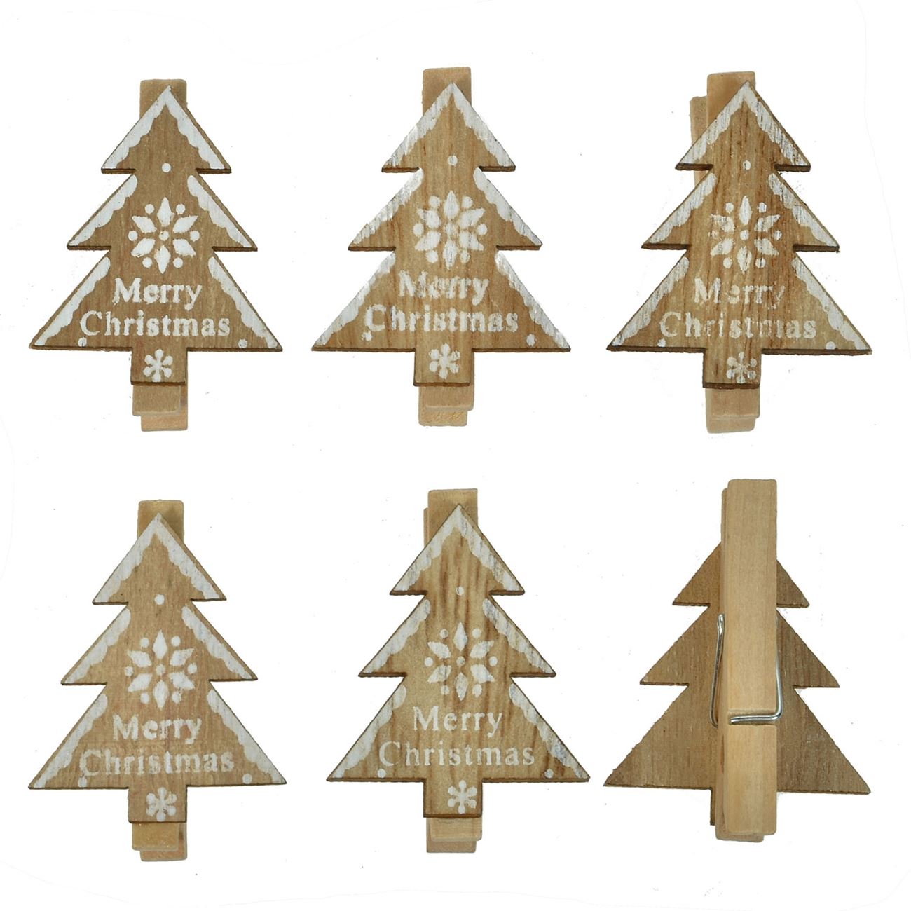 Clestisori decorativi, Zola, pentru Craciun, brazi lemn cu mesaj Merry Christmas, 6 bucati
